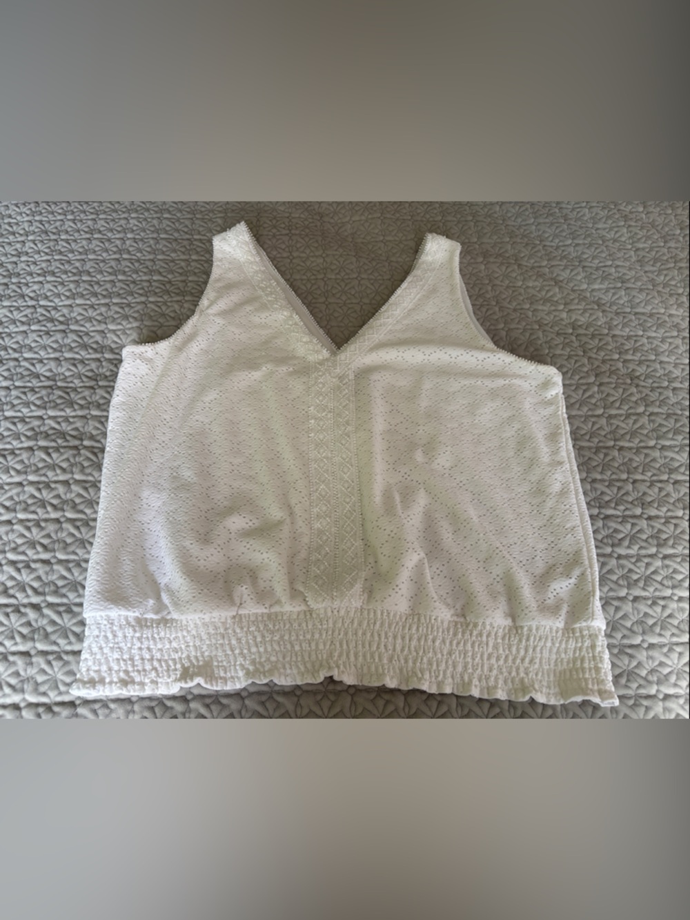 White House Black Market White Eyelet V-Neck Tank